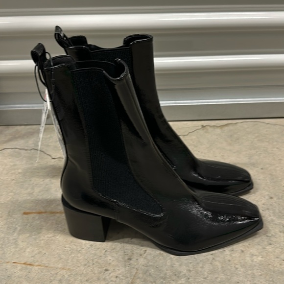 Zara Shoes - BNWT Zara black patent block heel pull on boots Sz 41